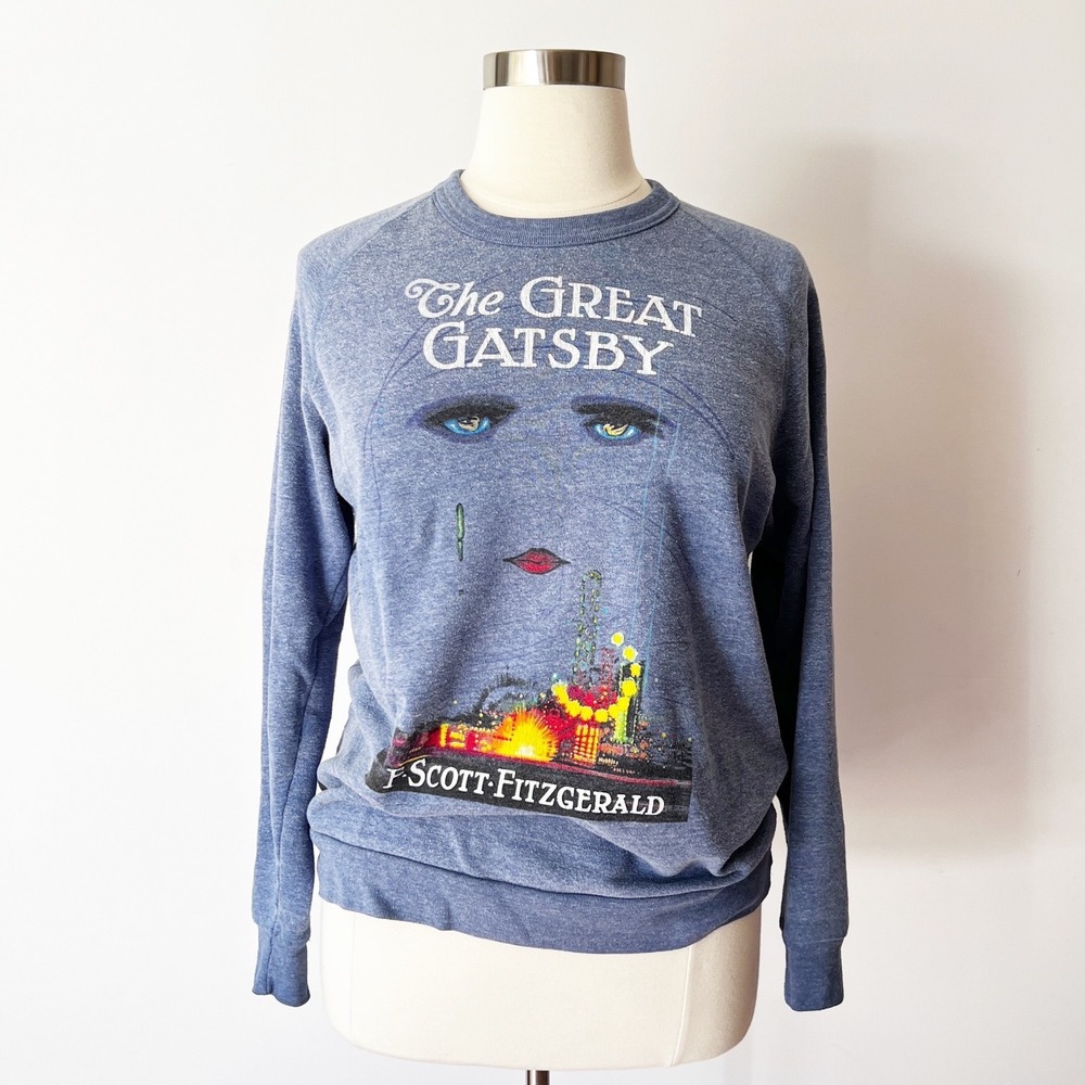 Out of Print The Great Gatsby Sweatshirt Blue Heather Book Cover Graphic XL